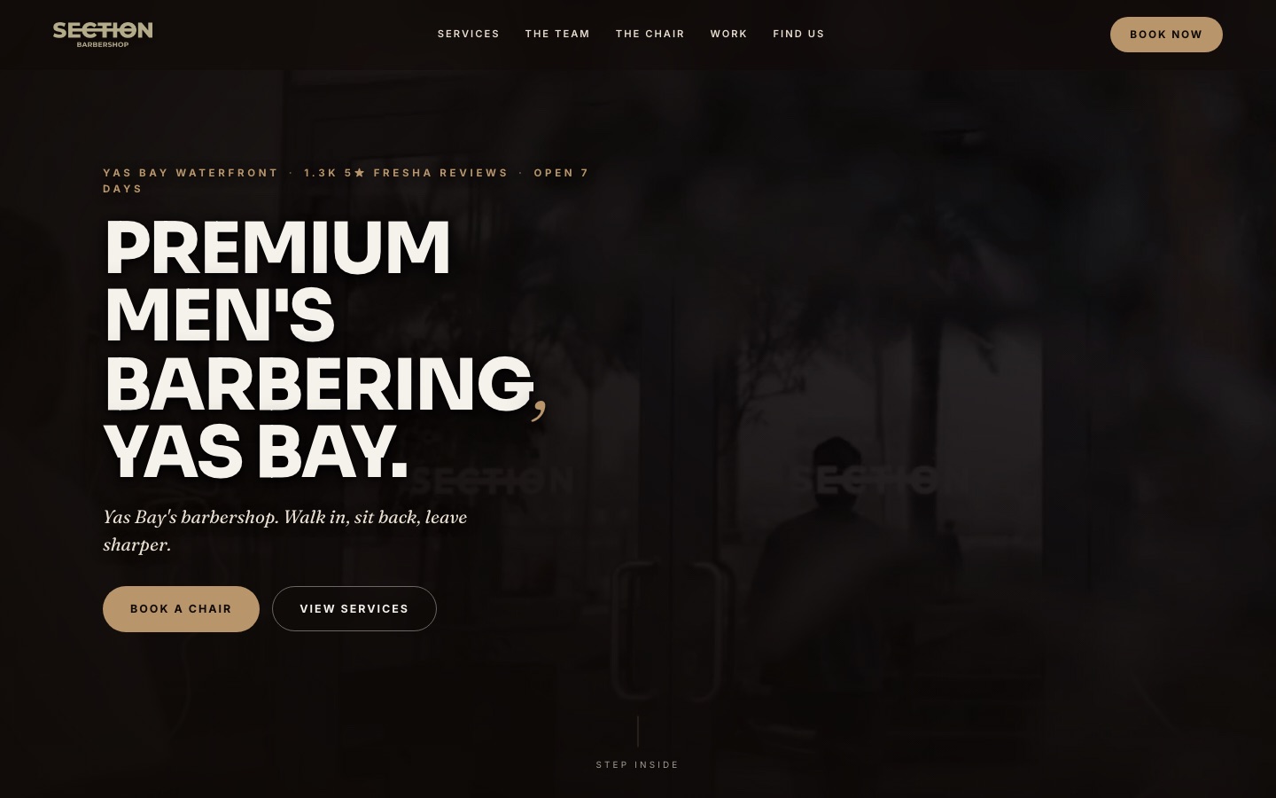 SECTION Barbershop Abu Dhabi website — built by Noirhaus